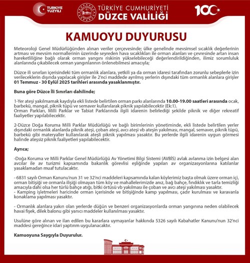 Orman Yangınları İle Mücadele Kapsamında Uygulanacak Tedbirlere İlişkin Duyuru