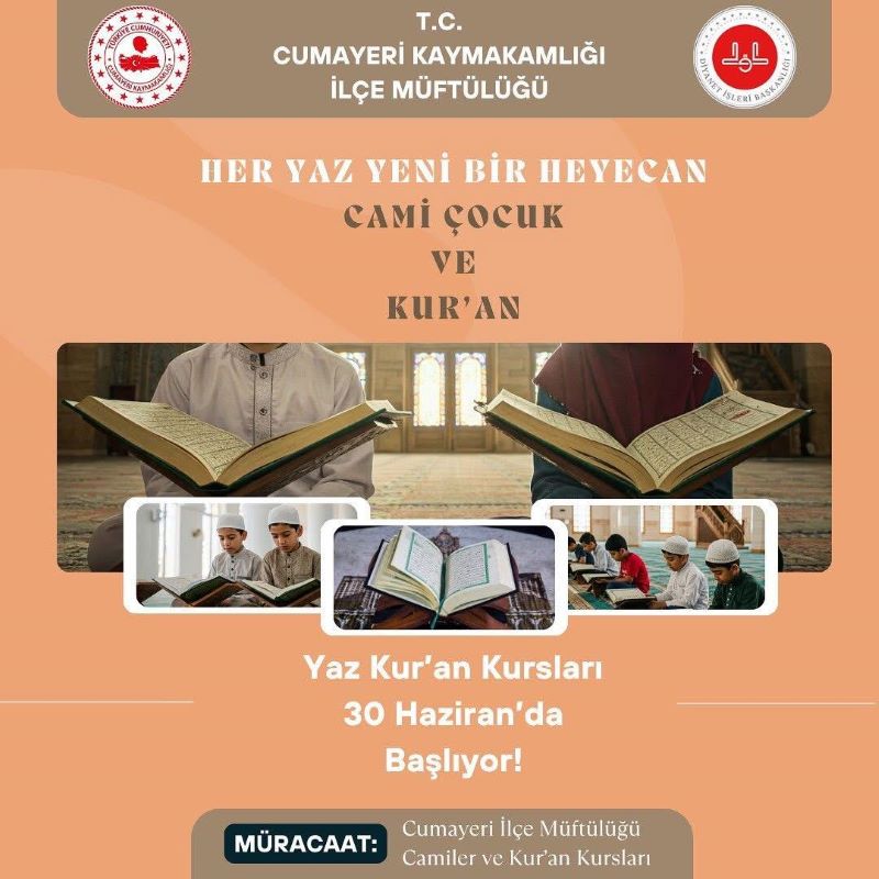 Çocuklar İçin Yaz Kur'an Kursu Kayıtları Başlamıştır.